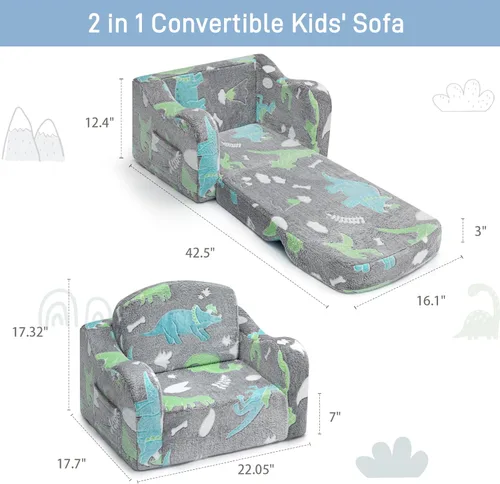 Miniatura 3 de aodisman Silla y sofá grueso y cómodo para niños, sofá plegable de felpa suave 2 en 1 para niños, sofá convertible a tumbona para niños pequeños
