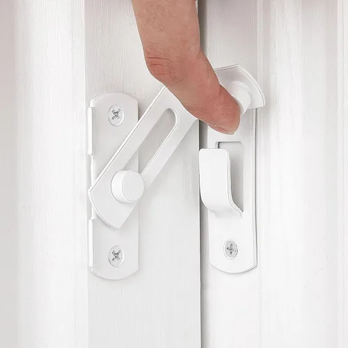 INIRET Paquete de 4 pestillos blancos de 90 grados para puerta de granero, cierre de puerta de acero inoxidable para puerta de granero, cerradura de