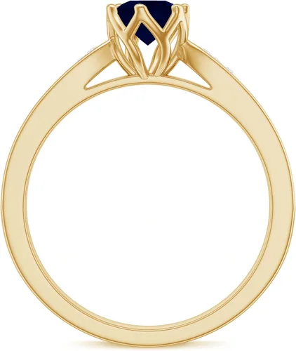 Miniatura 7 de Anillo de compromiso con solitario mínimo de zafiro azul, redondo de 0.197 in, calidad AAA, joyería inspirada en flores para mujer