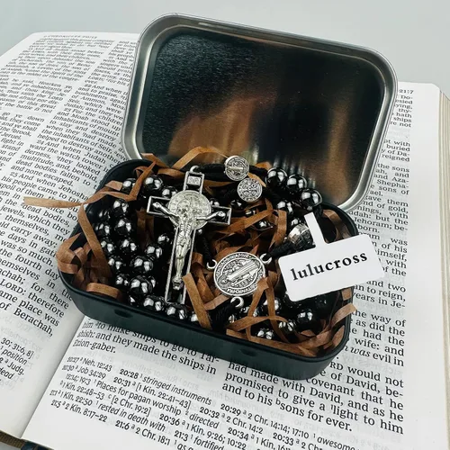 Miniatura 4 de Rosario católico de hematita para hombre de 0.315 in Rosario duradero para oraciones, meditación y protección espiritual, ideal para uso diario