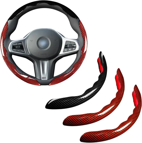 Miniatura 6 de Cubierta del volante de fibra de carbono Accesorios de la cubierta del volante del coche 14.5-15 pulgadas universal (negro)