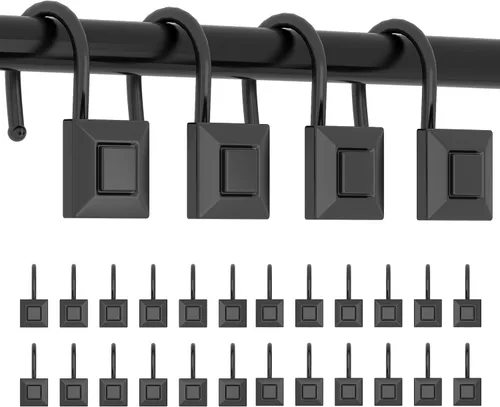 GILLAS Ganchos decorativos para cortina de ducha, juego de 12 anillos para barra de cortina de ducha para baño, cuadrados resistentes a la