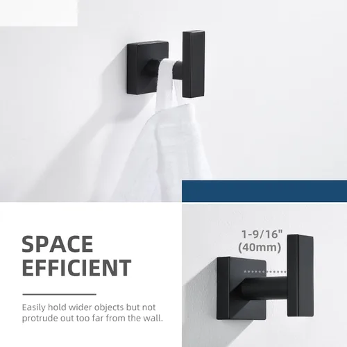 Miniatura 5 de Gancho Simple de Ángulo para Toalla de Baño, Gancho de Pared de Acero Inoxidable para Toalla de Mano y Abrigo, Negro Mate