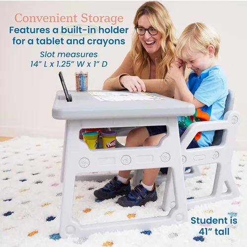 Miniatura 5 de ECR4Kids Escritorio y Silla Plus para Niños, Muebles para Niños, Gris Claro, 2 Piezas