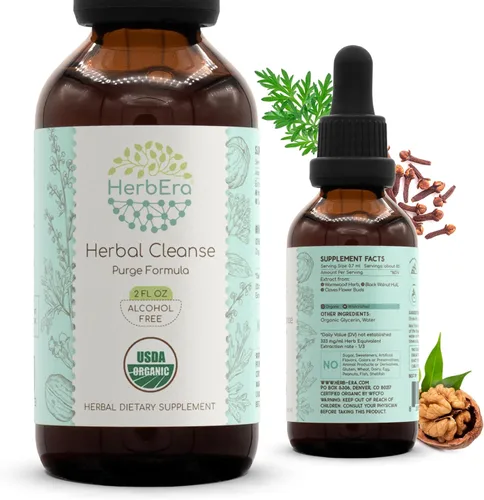 HerbEra Herbal Cleanse Tintura Orgánica Sin Alcohol | Fórmula de Desintoxicación y Limpieza, Suplemento de Extracto | Hierba de Ajenjo Orgánica,