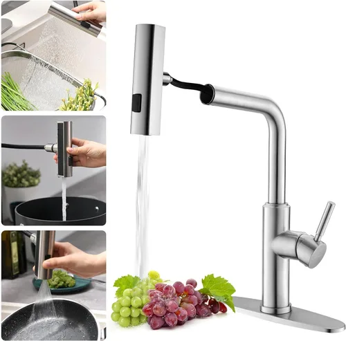 Miniatura 16 de WEWE Grifos de cocina con pulverizador desplegable, grifo de cocina de estilo granja en bronce cepillado con aceite, comercial, moderno, de arco
