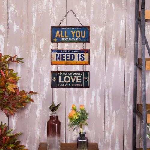 Miniatura 2 de NIKKY HOME Placa colgante de metal con texto en inglés «All You Need is Love» para decoración de habitación de los años 70, 12.01 x 0.2 x 23.82