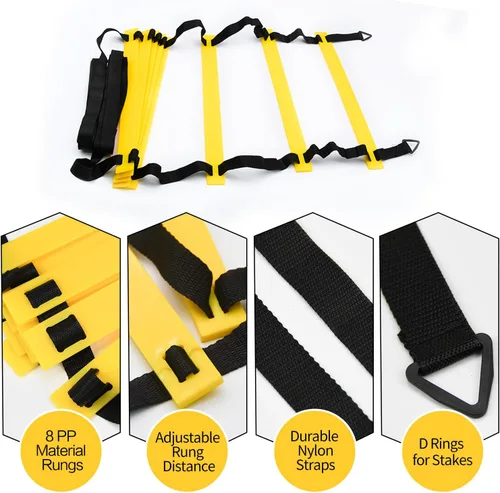 Miniatura 2 de Juego de 1/2/4 escaleras, 12 peldaños de agilidad, escalera de entrenamiento con estacas de acero y bolsa de transporte para fútbol, entrenamiento 1