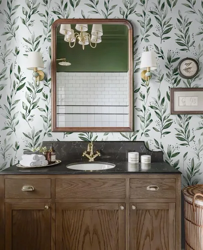 Miniatura 4 de Papel tapiz autoadhesivo para despegar y pegar, papel de pared de hojas verdes, papel de contacto moderno, extraíble, autoadhesivo para baño
