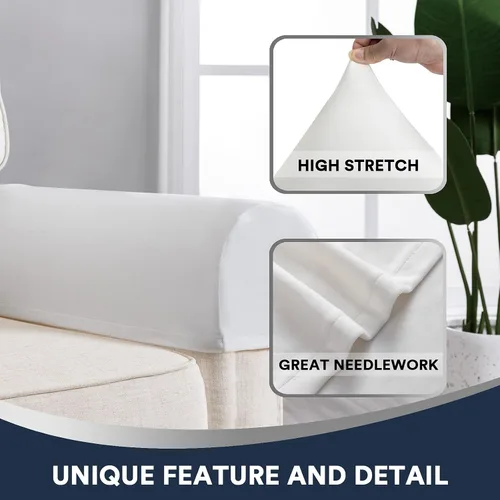 Miniatura 5 de Juego de 4 fundas para reposabrazos de sofá, de terciopelo afelpado, antideslizantes, para sofá, silla y sillón reclinable, color blanco roto