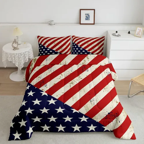 Miniatura 16 de Feelyou Juego de edredón de camuflaje del ejército con bandera estadounidense, decoración militar, camuflaje verde selva, bandera de Estados Unidos