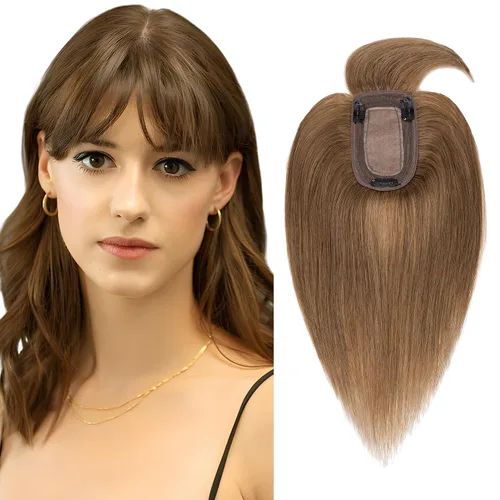 Miniatura 14 de SEGO Topes de cabello para mujeres de cabello humano real con cabello delgado, topes de cabello con clip frontal de 150% de densidad con base