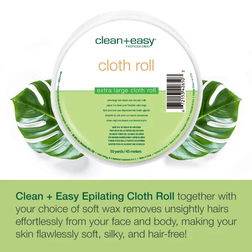 Miniatura 2 de Clean + Easy Rollo de tiras de cera de tela extra grandes, rollo de depilación no tejido para depilación, tiras de cera de muselina para cuerpo