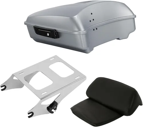 Miniatura 39 de TCT-MOTORPARTS Atlas Silver Metálico Maletero de Viaje Modificado con Respaldo y Montaje en Rack Adecuado para Harley Touring 14-25 Street Glide