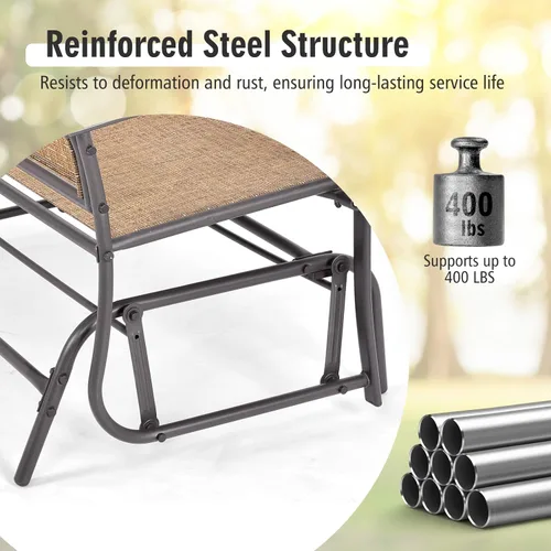 Miniatura 8 de Tangkula Banco planeador de patio para 2 personas, silla de sofá biplaza mecedora para exteriores con marco de acero resistente, tela de asiento