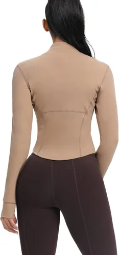 Miniatura 81 de AVGO Chaquetas de entrenamiento recortadas para mujer, con cremallera, ajustadas, atléticas, con agujeros para el pulgar