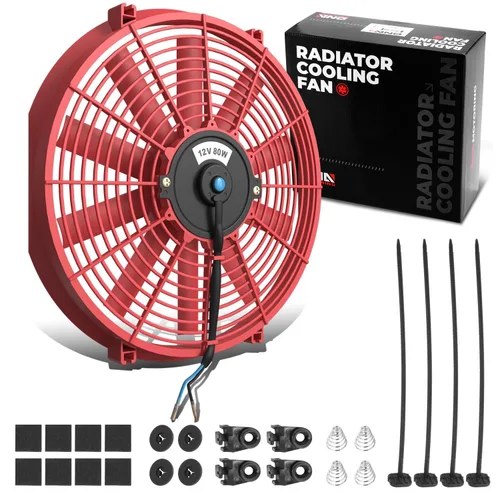 Miniatura 37 de DNA Motoring Ventilador de radiador delgado de refrigeración eléctrica de alto rendimiento de 12 pulgadas con kit de montaje, rojo, 2 piezas