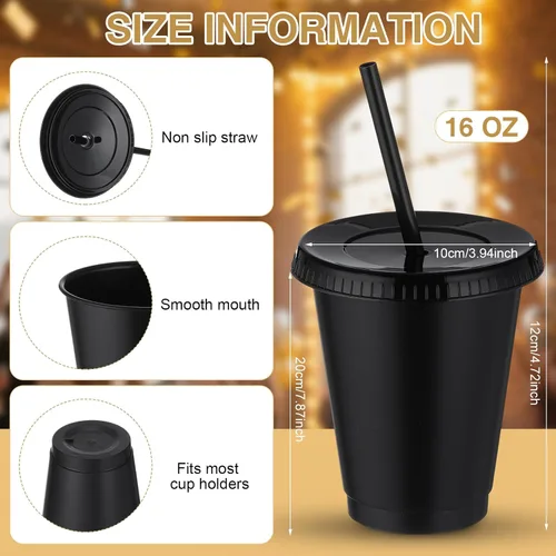 Miniatura 3 de Sieral Paquete de 60 vasos con tapas y pajillas, vasos para niños con pajilla, botella de agua reutilizable, taza de viaje para café helado, vasos