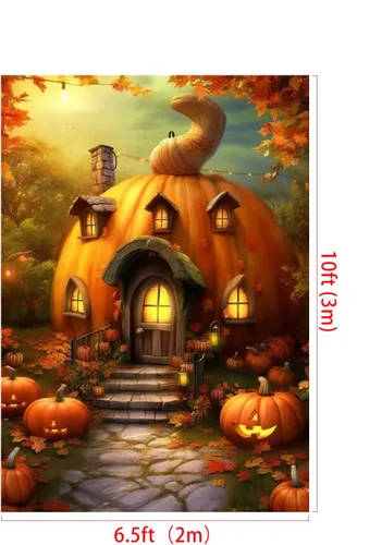 Miniatura 2 de Kate Telón de fondo de fotografía de Halloween para fiesta de niños, lindo fondo de casa de calabaza, accesorios de estudio fotográfico