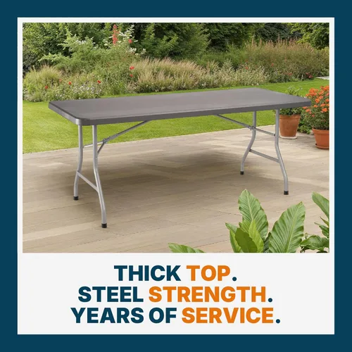 Miniatura 7 de OEF Furnishings OEFBT Series Mesa plegable rectangular de grado comercial, diseño de resina moldeada por soplado de alta resistencia con marco