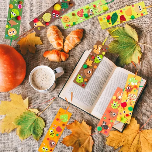Miniatura 5 de 32 juegos de marcadores de otoño DIY kit de manualidades de otoño en blanco con hojas de arce y ojos meneantes, calcomanías de espuma con pompones