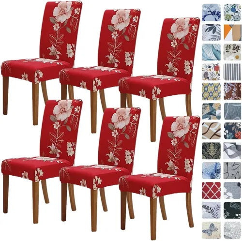 Miniatura 76 de SPRINGRICO Paquete de 6 fundas blancas para sillas de comedor, fundas elásticas para sillas de comedor con diseño floral, de elastano lavable