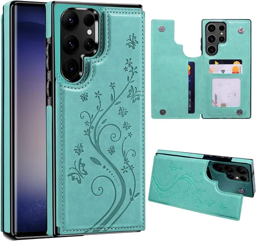 Miniatura 16 de Korecase Funda tipo cartera para Samsung Galaxy S23 con tarjetero, funda clásica de piel con función atril, doble hebilla magnética a prueba