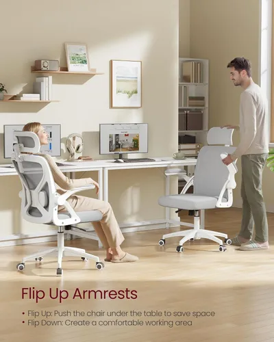 Miniatura 8 de VASAGLE Silla de oficina ergonómica de malla con soporte lumbar ajustable y reposacabezas, función de inclinación de 90-105°, asiento ancho, Gris