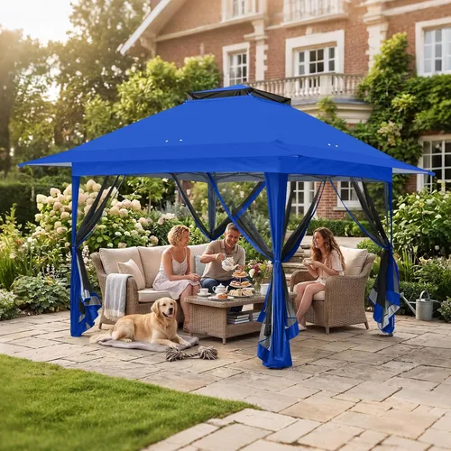 Miniatura 8 de EAGLE PEAK Gazebo desplegable de 11 x 11 pies con red de malla, toldo con mosquitero fácil de instalar para patio y jardín trasero, gazebo al aire