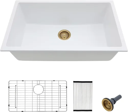 Miniatura 13 de Fregadero de preparación de barra de montaje inferior de 12 x 16 pulgadas, color negro mate, compuesto de cuarzo, clásico bajo encimera, lavabo