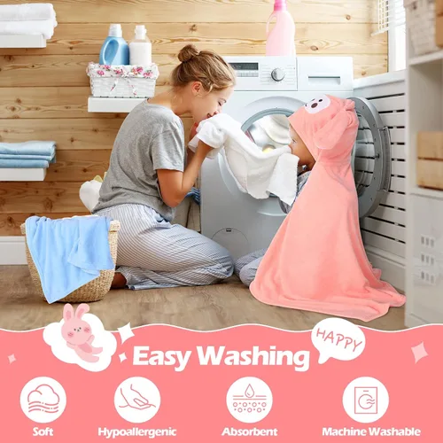 Miniatura 5 de Moukeren Toalla con capucha de 3 piezas para niños de 27.5 x 50 pulgadas, tamaño grande, toalla de baño absorbente para niños de 3 a 10 años