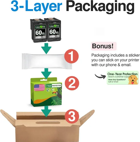 Miniatura 6 de Limeink 2 cartuchos de tinta remanufacturados de repuesto para HP 60 cartucho de tinta negro para cartuchos HP 60xl para impresoras 60 negro para 60