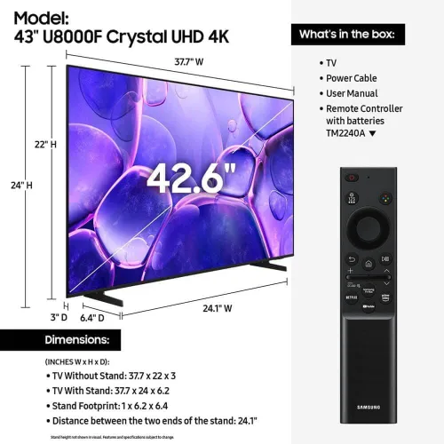 Miniatura 3 de Samsung UN55U800KIT1 55 pulgadas Clase U8000F Series Crystal 4K UHD Smart TV 2025 HDR Tizen OS con cable HDMI Streaming B