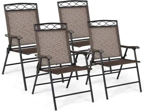 Miniatura 4 de HAPPYGRILL Sillas plegables de 4 piezas para exteriores, silla de comedor portátil con reposabrazos para acampar en el patio trasero