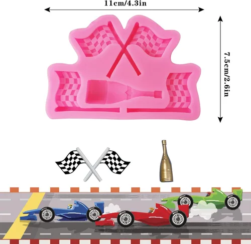 Miniatura 4 de Rainmae Moldes de silicona para autos de carreras, molde redondo 3D para fondant, molde de silicona con forma de rueda de camión, molde de caramelo
