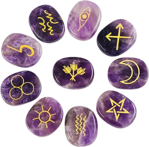 Miniatura 13 de Rockcloud Juego de runas de brujas de cristal curativo Lapislázuli, símbolo gitano, piedras de chakra, piedra de palma, equilibrio de reiki, 10