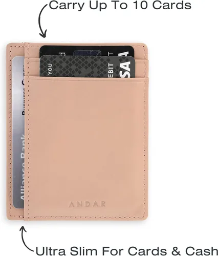 Miniatura 3 de Andar The Scout Cartera delgada de cuero minimalista bolsillo frontal RFID bloqueo tarjetero hecho de cuero de grano completo, Rosa (Blush)