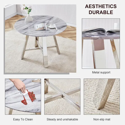 Miniatura 6 de Juego de 4 sillas de comedor redondas de 42 pulgadas para 4, sillas de mesa de cocina modernas para 4 mesas de comedor de mármol sintético, sillas