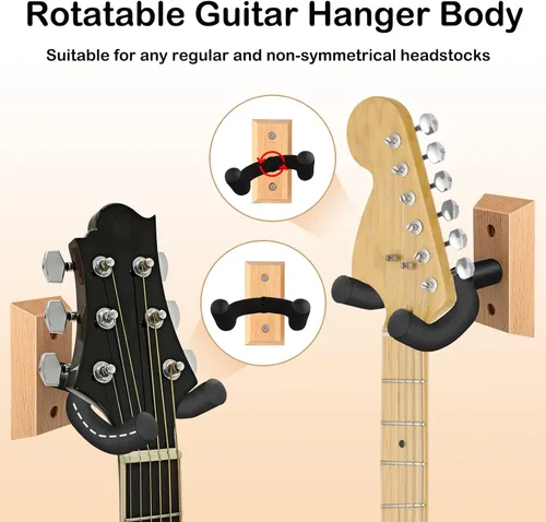 Miniatura 4 de DOMMI Juego de 4 colgadores de pared para guitarra, colgador de guitarra con gancho giratorio suave para guitarras de todos los tamaños, soporte