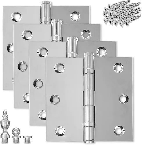Miniatura 15 de Bisagra de puerta de latón macizo, rodamiento de bolas pulido de 3.5 x 3.5 pulgadas con puntas decorativas de rosca incluidas, juego de 2 bisagras