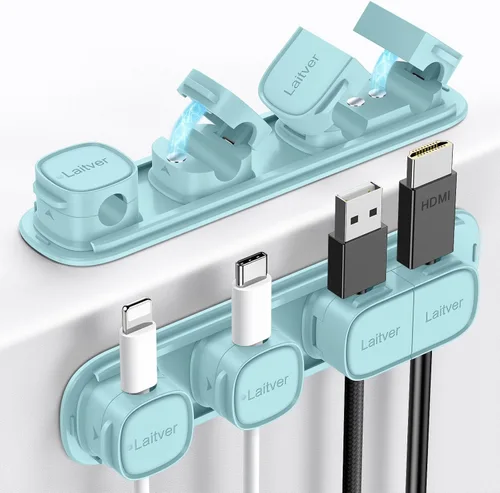 Miniatura 15 de Paquete de 6 clips magnéticos para cables [apertura/bloqueo en 1s], organizador y sujetador de cables Laitver con adhesivo fuerte para escritorio