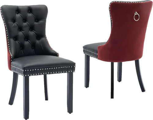 Miniatura 20 de LKTART Juego de 2 sillas de comedor de terciopelo, sillas de comedor copetudas con ribete de anillo de clavo, silla de comedor tapizada con patas