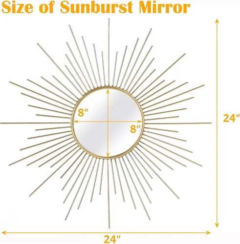 Miniatura 4 de Espejo grande dorado de 24 pulgadas, espejos de metal Starburst, espejo solar moderno de mediados de siglo, decoración de pared para sala de estar