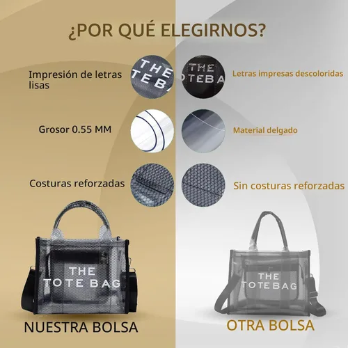 Miniatura 7 de Bolsa transparente para mujer, bolsa cruzada transparente para el almuerzo, bolsa de playa de malla grande para deportes, viajes, estadio Negro