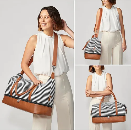 Miniatura 7 de S-ZONE - Bolso de mano de lona para mujer con correa de cuero sintética