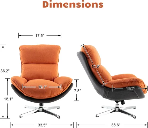 Miniatura 2 de HEAH-YO Silla giratoria decorativa, moderna silla de sala de estar con respaldo, silla de lectura tapizada de lino sin brazos para dormitorio