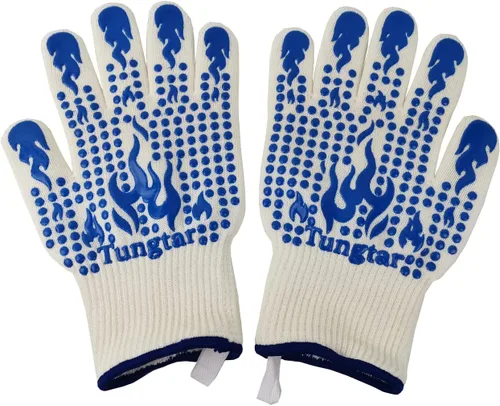 Miniatura 8 de Guantes de horno con dedos para barbacoa, resistentes al calor, guantes de horno de 1472 ℉ 14 pulgadas, resistentes a cortes, guantes de cocina