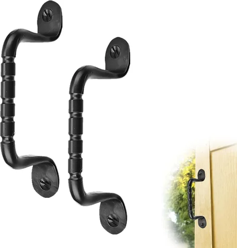 Paquete de 2 manijas decorativas negras de 4.5 pulgadas, manija decorativa de puerta de hierro, manija de puerta de metal rústico para puertas Negro