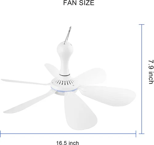 Miniatura 4 de Ventilador de techo portátil alimentado por USB con dosel, con interruptor de temporizador de velocidad, ventilador de techo USB DC pequeño