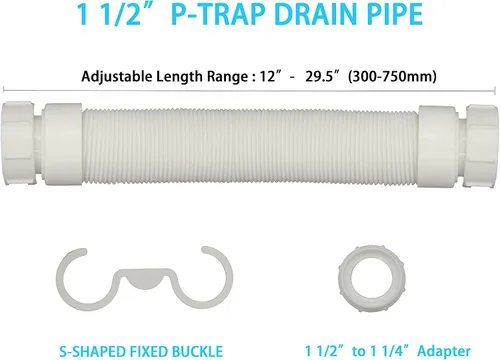 Miniatura 4 de Desagüe de ducha de bañera de perfil bajo de 1-1/2 pulgadas con trampa P flexible y plana para drenaje independiente de bañera para baño